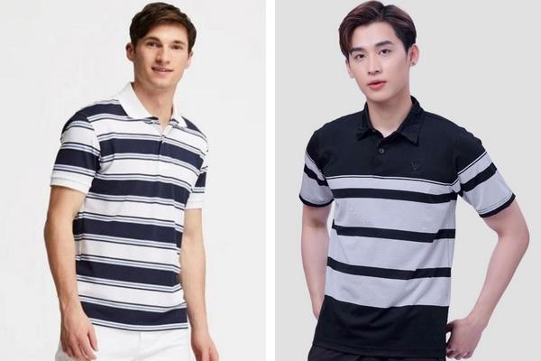 Áo polo nam phối 2 màu sọc ngang