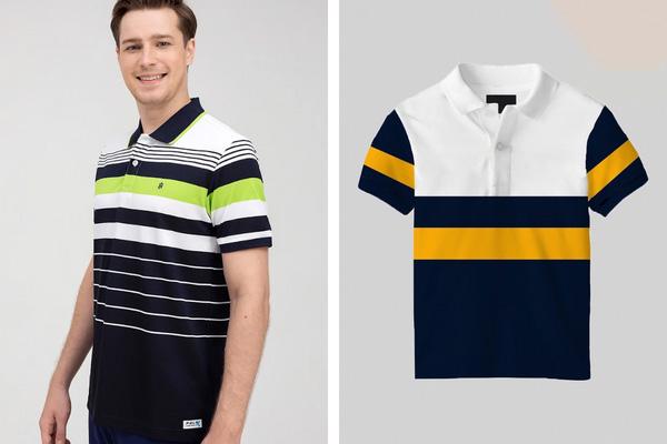 Áo polo nam phối 3 màu sọc ngang