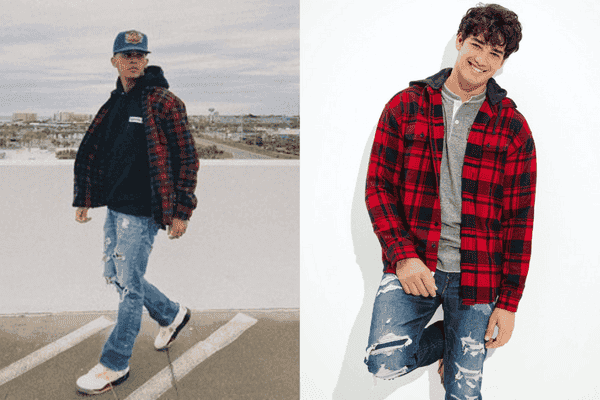 Áo sơ mi đỏ nam phối áo sweater/hoodie