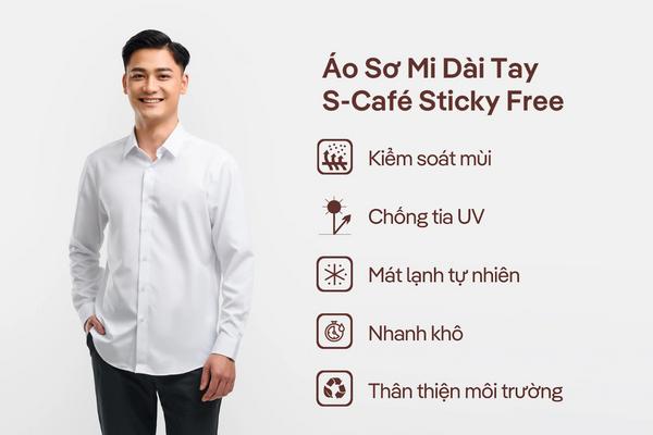 Áo sơ mi form rộng nam Café Sticky Free, chất liệu thân thiện môi trường