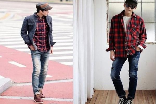 Sơ mi sọc caro phối theo kiểu layer