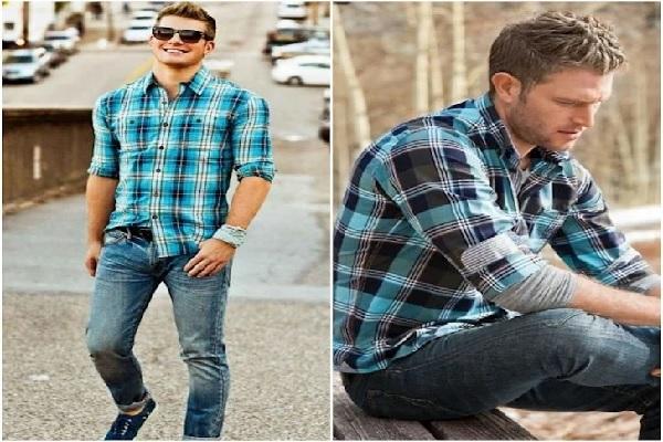 Sơ mi sọc caro nam phối với quần jeans