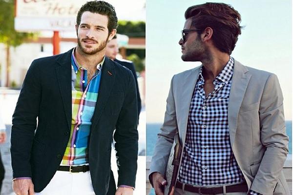 Sơ mi sọc caro nam phối với áo vest lịch lãm