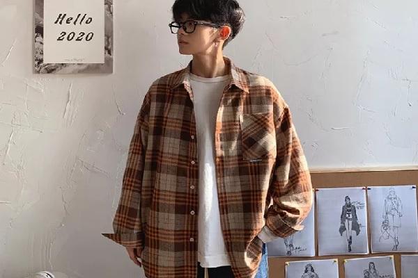 Áo sơ mi sọc caro nam tay dài dạng form rộng cá tính