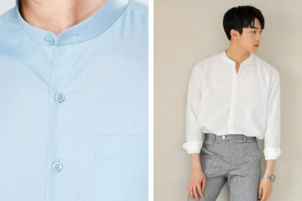 Mẫu áo sơ mi cổ trụ đơn giản, nhẹ nhàng