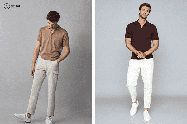áo polo sọc ngang kết hợp quần chinos