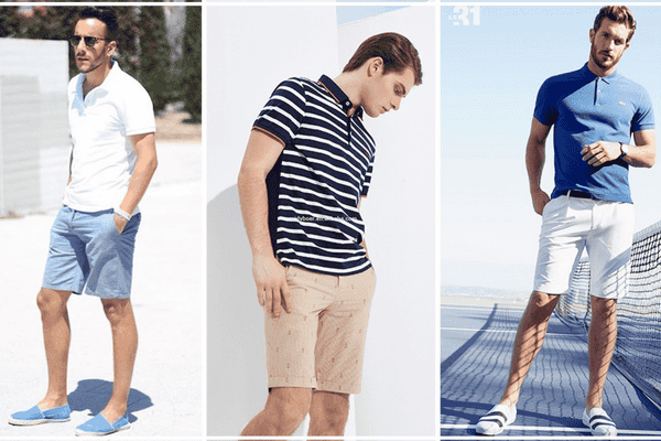 áo polo sọc ngang kết hợp với quần short