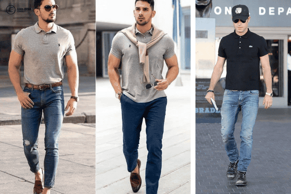 áo polo sọc ngang kết hợp quần jean