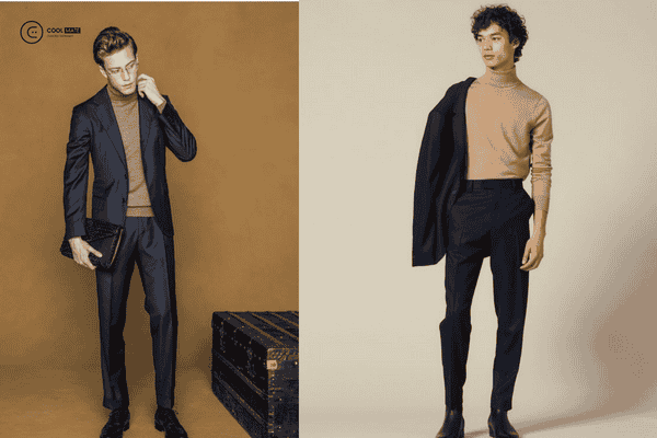 Áo thun cổ cao tay dài với vest/suit