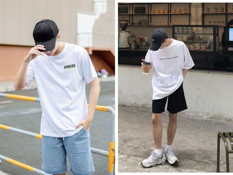 Phối mũ lưỡi trai với áo phông và quần short
