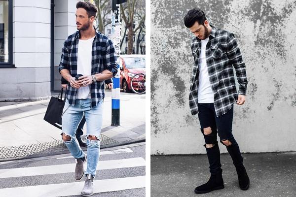 Streetwear áo sơ mi local brand kết hợp cùng quần jeans rách
