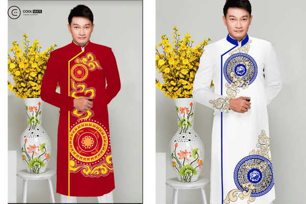 Mẫu áo dài cách tân họa tiết trống đồng hoa sen