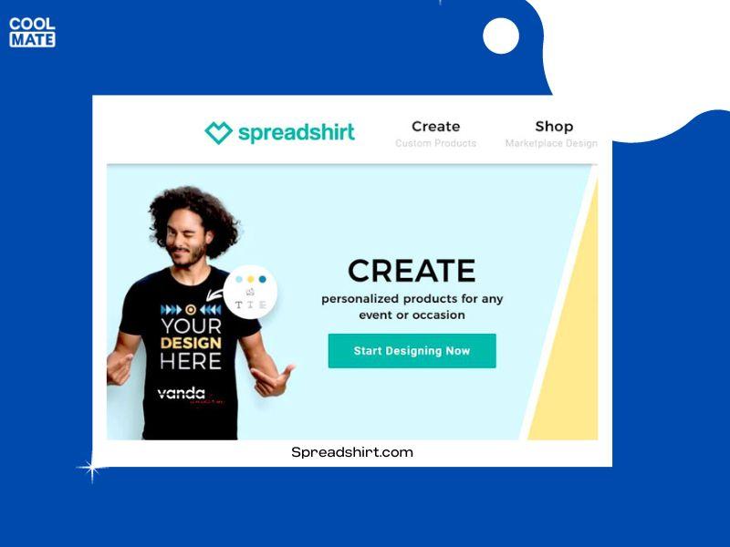 Giao diện website Spreadshirt.com với nhiều chủ đề đa dạng