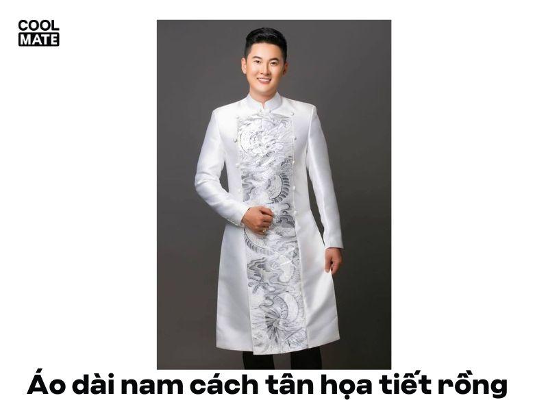 Mẫu áo dài cách tân nam họa tiết rồng 