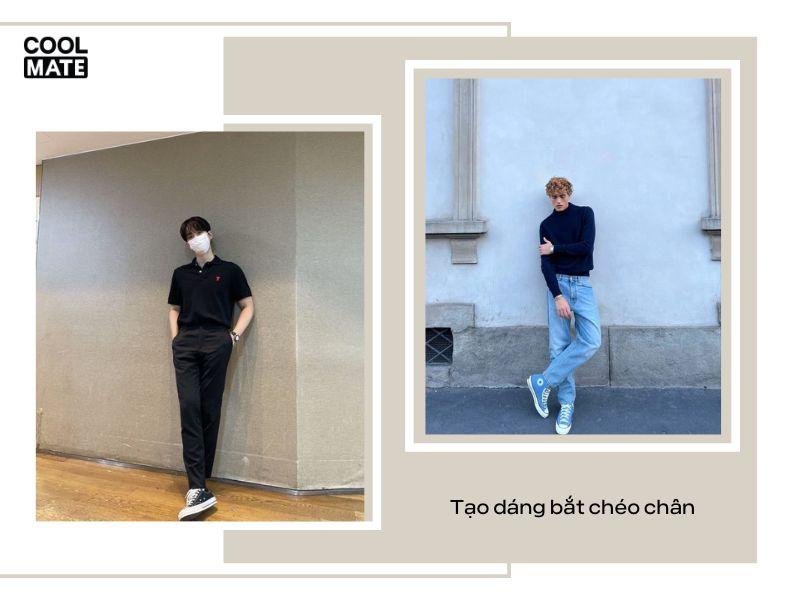 Tạo dáng bắt chéo chân khi chụp hình OOTD