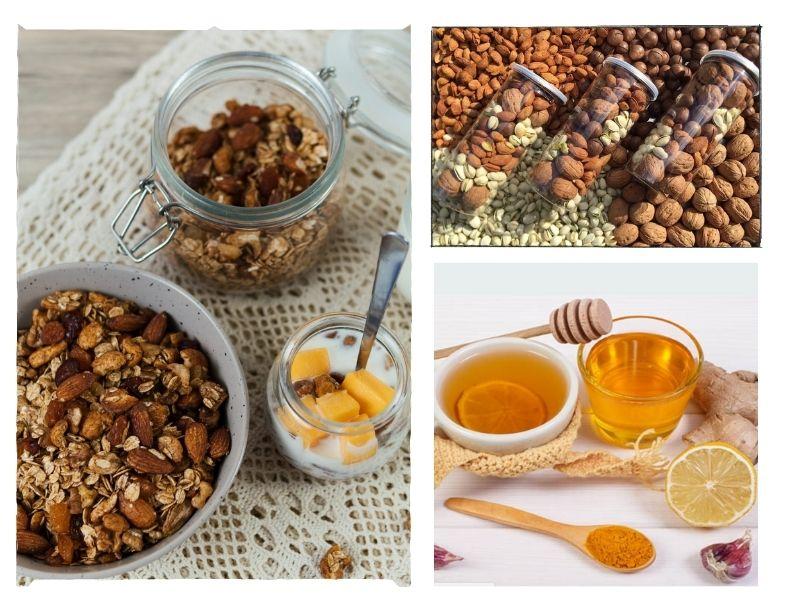 Các loại hạt khô và mật ong cũng rất thiết thực