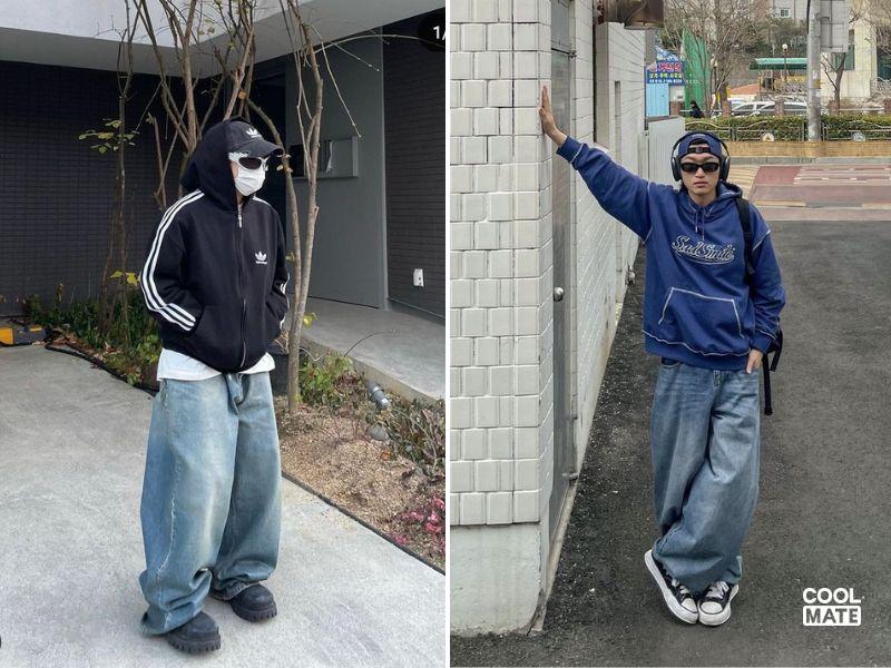 Quần ống rộng tăng thêm phần thoải mái khi phối cùng hoodie