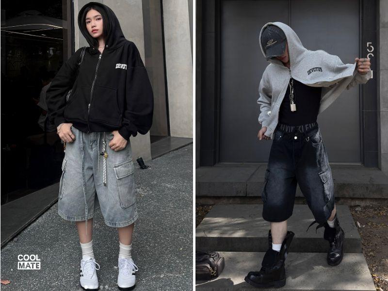 Phối quần short với hoodie local brand
