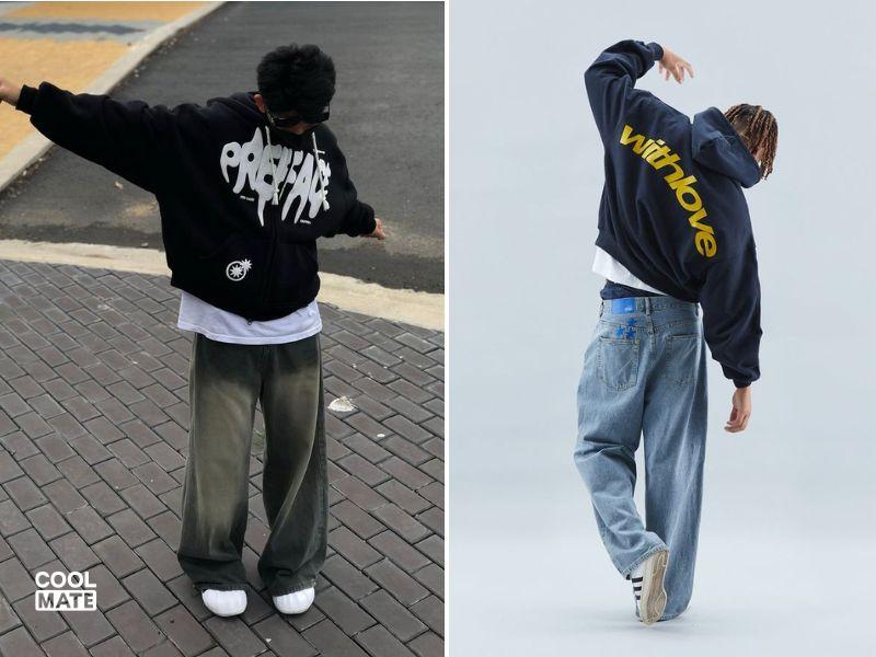 Phối cơ bản quần jeans với áo hoodie