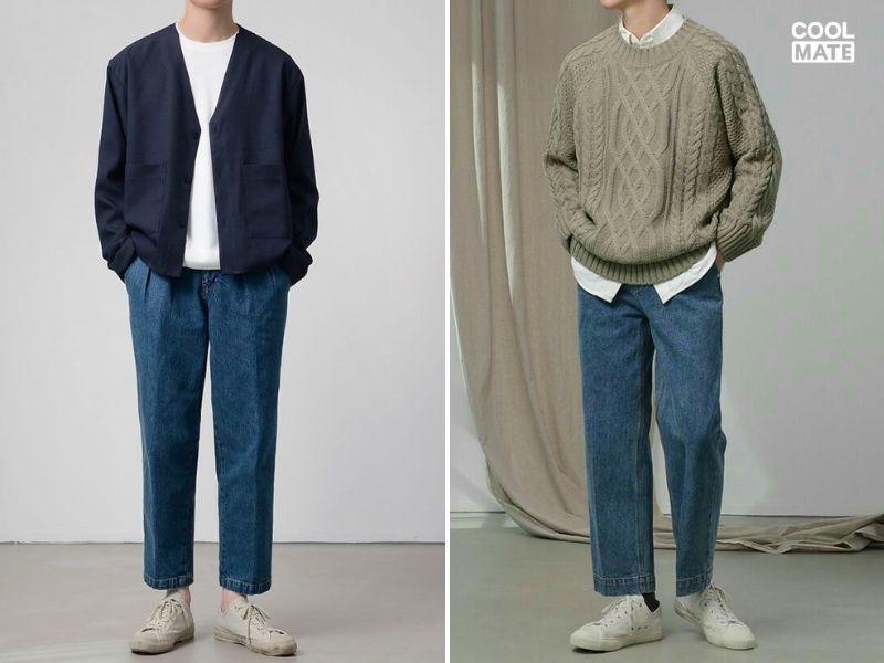Phối quần jean theo phong cách preppy