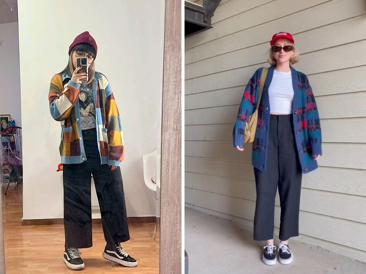 Kết hợp Vans với áo khoác cardigan để có một vẻ ngoài nữ tính, nhẹ nhàng