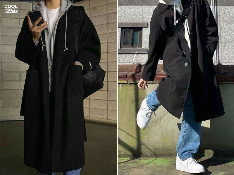 Áo khoác dài cùng hoodie sẽ có cảm giác tăng chiều cao của bạn hơn