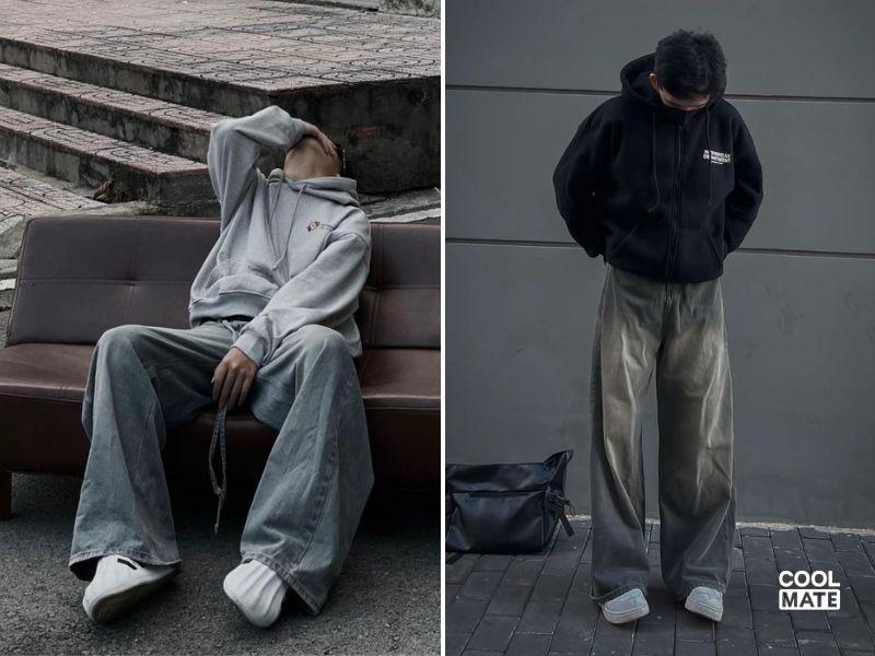 Phối quần jean với hoodie local brand