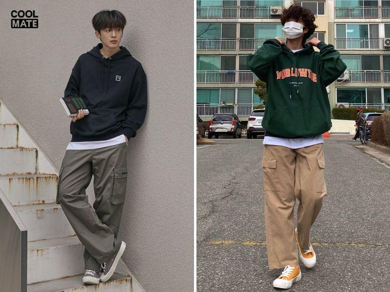 Phối áo hoodie với quần túi hộp