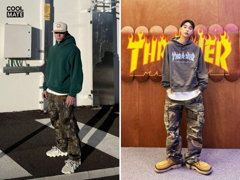 Phối áo hoodie với quần rằn ri