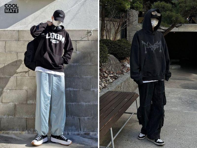 Phối hoodie đen nam với áo thun