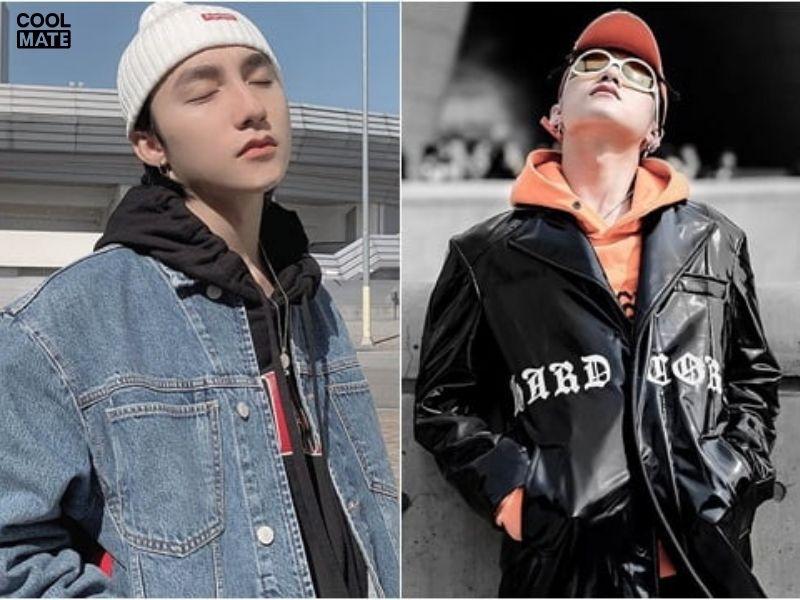 Áo hoodie không mũ phong cách layer nhiều lớp