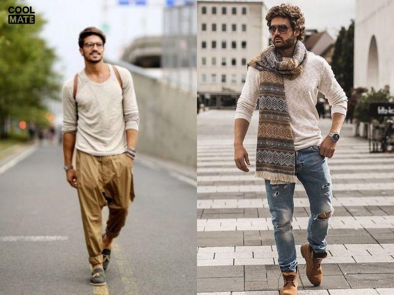 Phối hoodie không mũ phong cách Bohemian