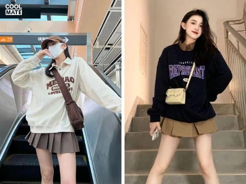 Áo hoodie không mũ phong cách thanh lịch