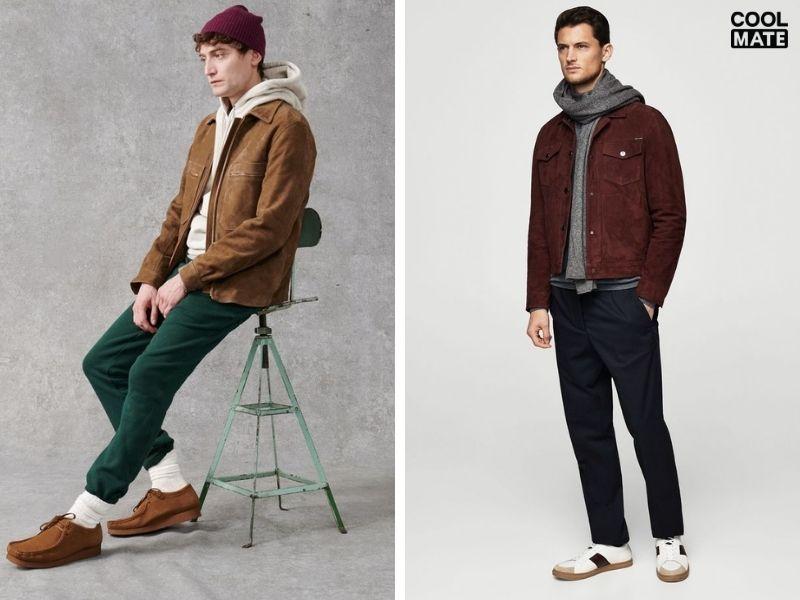 áo khoác da lộn Kết hợp cùng áo hoodie