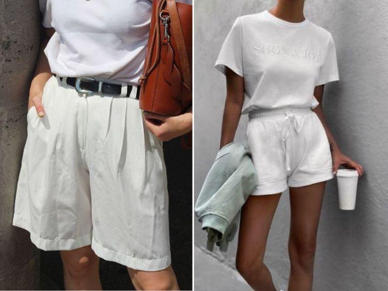 Kết hợp short trắng với áo thun tạo nên sự trẻ trung, năng động