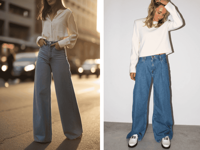 Phối đồ nữ tính với quần jeans ống rộng