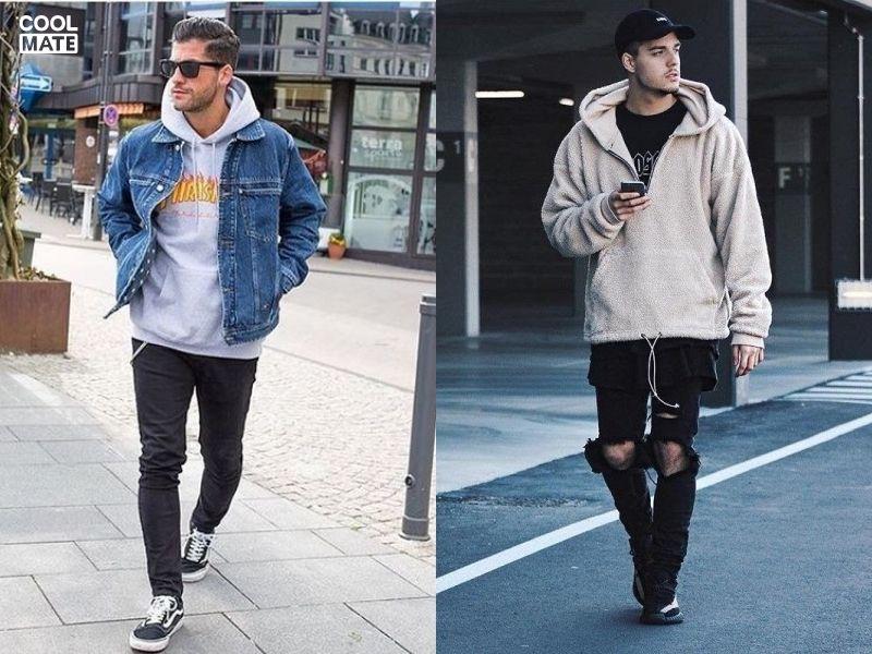 Hoodie oversize + quần jogger bo gấu + giày sneaker chunky