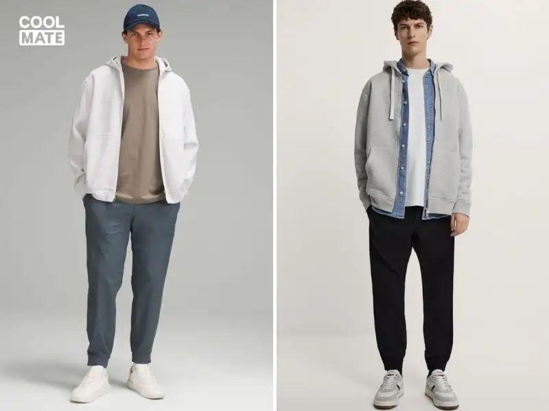 Hoodie có mũ lông + quần jogger nỉ dày dặn + giày boots