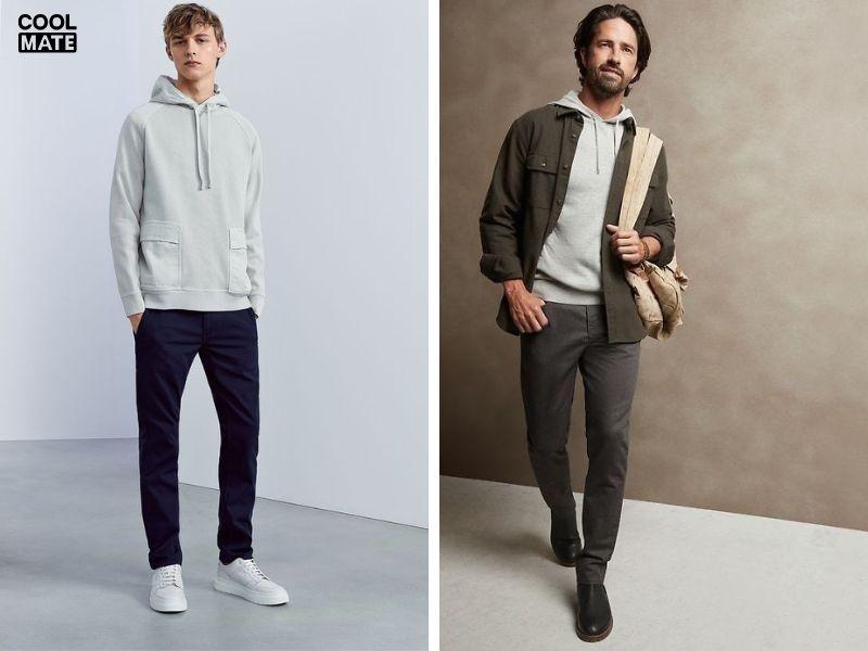 Hoodie Màu Trầm + Quần Kaki Chino + Giày Loafer