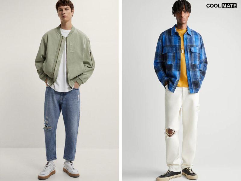 quần baggy nam jeans rách gối