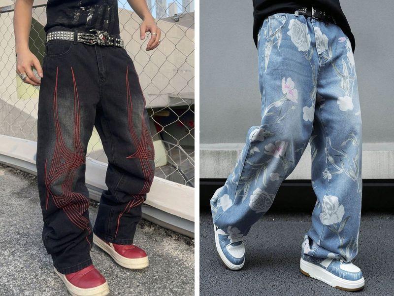 quần baggy nam jeans họa tiết 