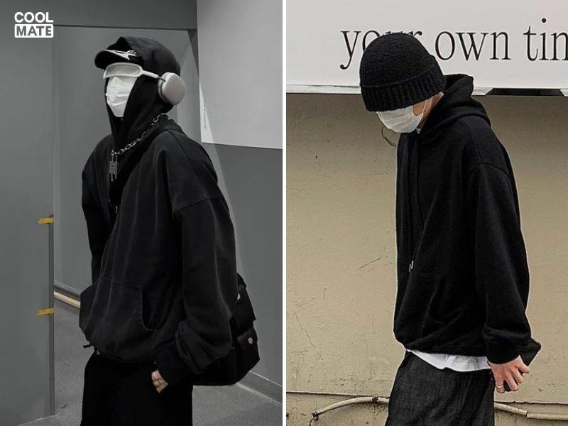 Áo hoodie đen trơn