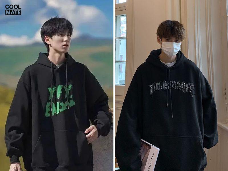 Áo hoodie đen in chữ