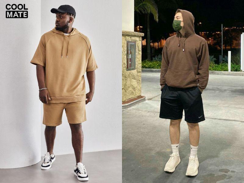 Phối hoodie với quần short nam