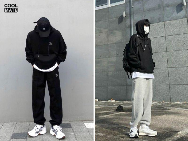 Phối áo hoodie đen với quần jogger