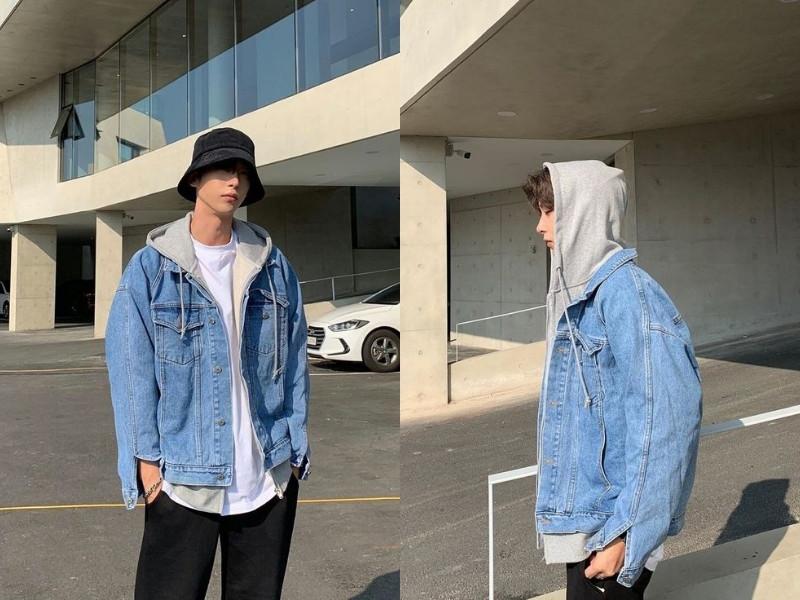  diện mũ chung với áo khoác jeans 