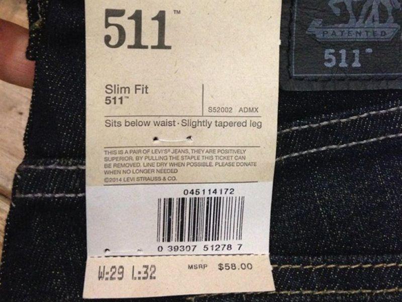 Mã barcode trên tag giấy quần Levi's
