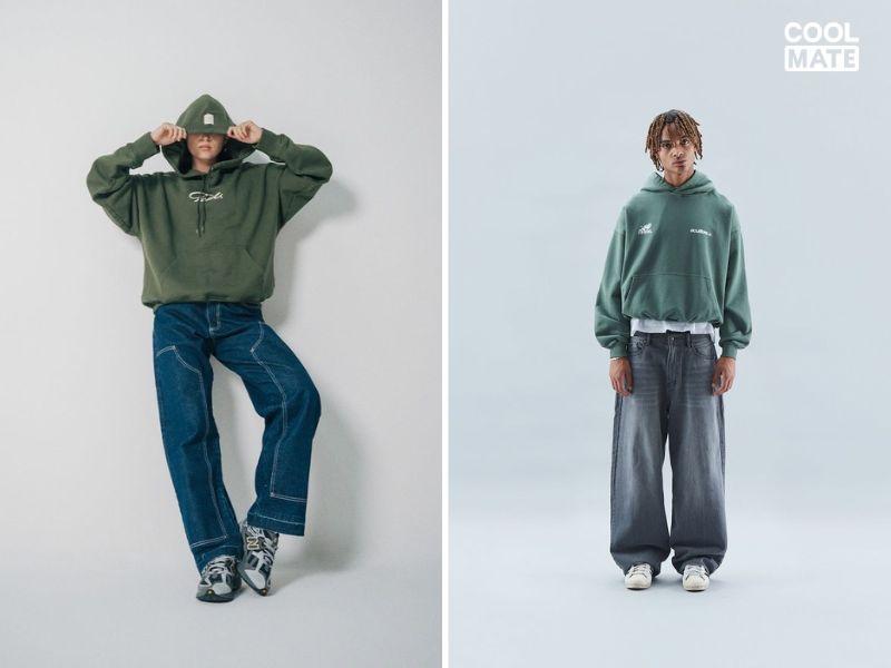 Phối áo hoodie với quần jeans