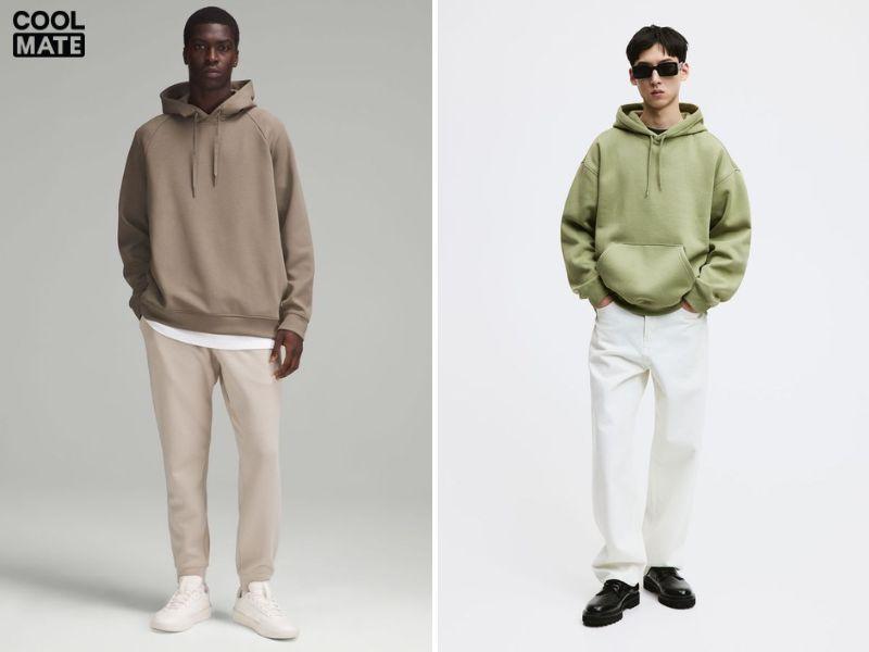 áo hoodie basic phối quần ống rộng dáng đứng