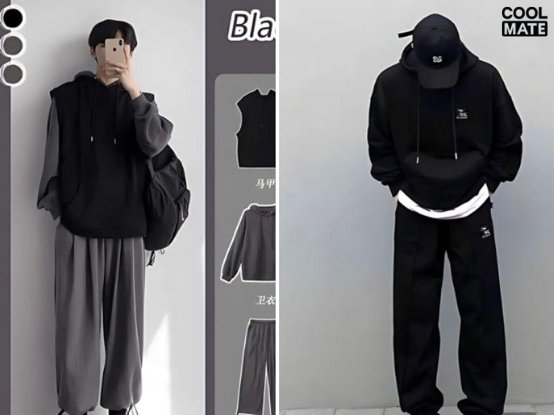 hoodie double phối quần ống rộng